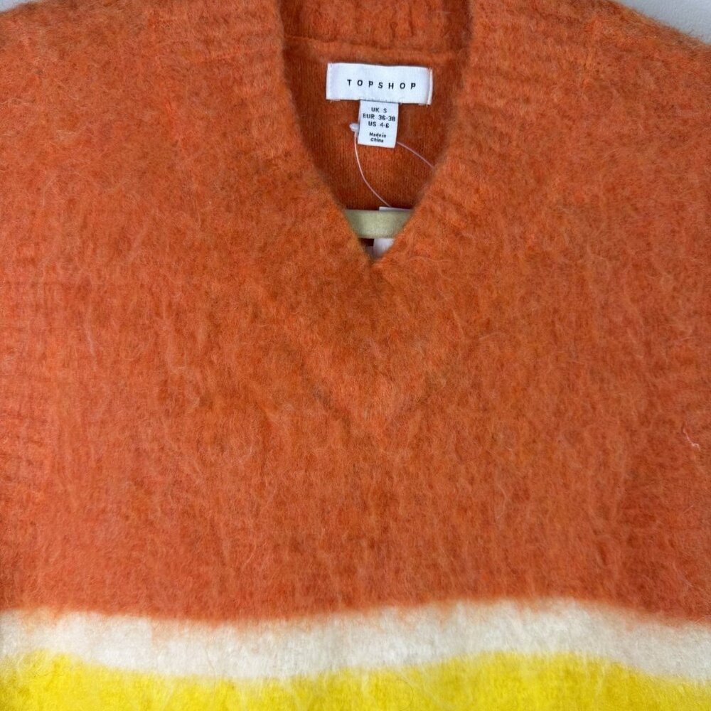 Topshop Fluffy Knit Sweater Vest Multicolor Stripe V Neck Sleeveless Small - Picture 3 of 7